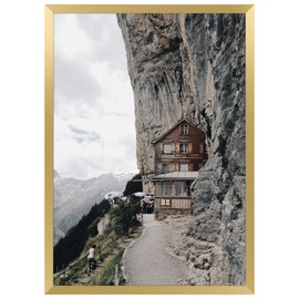 Frametory, A4 Aluminum Picture Frame, Acrylic Front, Thin Metal Poster Frame for 8.3x11.7 Pictures, Horizontal/Vertical Wall Mount (1 Pack Gold)