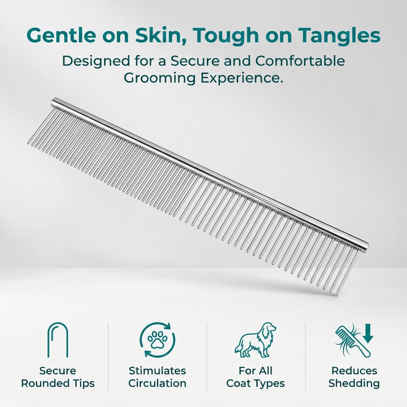 Professional Metal Pet Comb, Stainless Steel Pets Grooming Comb
