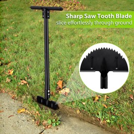 Edger Lawn Tool, Manual Half Moon Edger with Sharp Round Saw Tooth Blade and Step, Stand Up Gardening Tools for Landscaping, Borders, Sidewalk, Turf, Metal Garden Grass Edging Tool with Foam T Grip