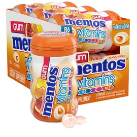 Mentos Gum with Vitamins, Holiday Sugar Free Chewing Gum with Xylitol, Christmas Stocking Stuffers for Adults & Kids, Citrus Flavor, Vitamins B6, B12 and C, Bottle of 45 (Bulk Pack of 6)