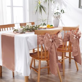 MILVOWOC 5 Pack Rose Gold Satin Table Runners, 12 x 108 Inch Bright Satin Silk Table Runner Smooth Fabric Decorative Table Runner for Wedding Banquet Party Birthday Graduation