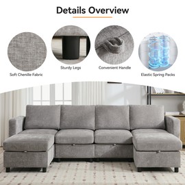 WUTUTUEE 25”Square Storage Ottoman Module for Modular Sectional Sofa, Living Room Ottoman Coffee Table Sectional Ottoman Footrest for Convertible Couch, Chenille Dark Grey
