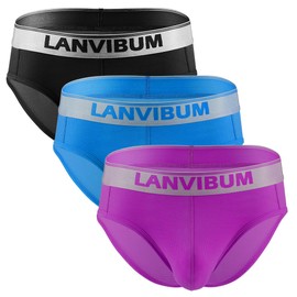 LANVIBUM Men's Briefs Underwear Nylon Mesh fabric with 3D Pouch Breathable Quick-Dry Briefs for Men (US, Alpha, X-Large, Regular, Regular, Black,Blue,Purple)