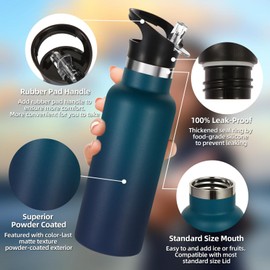 Volhoply 17oz Kids Insulated Water Bottle,Stainless Steel Water Bottles with Straw Lid,Reusable Metal Cups Water Bottle,Double Wall Vacuum Sports School Water Flask Keep Cold (Dark Night,1 Set)