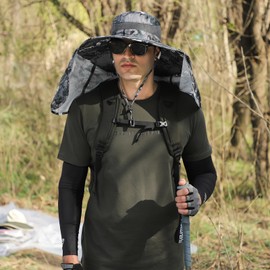 Outdoor Sun Hat for Men with Detachable Neck Flap Cover, Women UV Protection Wide Brim Hats for Safari Fishing Hiking Gardening