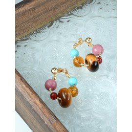 Melhill Boho Dangle Earrings For Sensitive Ears Multicolor Gemstone Tiger Eye Gold Plated 925 Silver Hook Posts Jewelry for Women