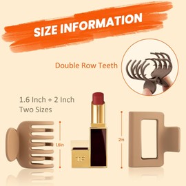 HFLYJPYW 8 Pcs Medium Hair Clips for Women Girls - 2 Styles Rectangle and Double Row Teeth Small Claw Clips for Thin Fine Thick Hair, Matte Non-slip Strong Hold Jaw Clips（Dark Collection)