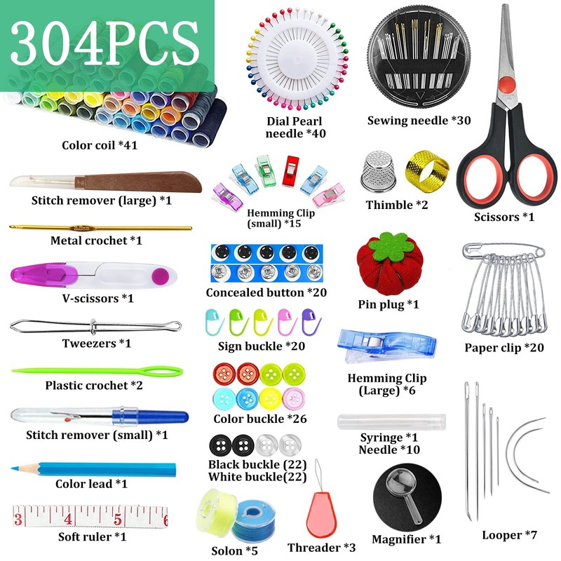 TWBEST 304 Pieces Sewing Kit, Sewing Accessory Set, Sewing Kit,