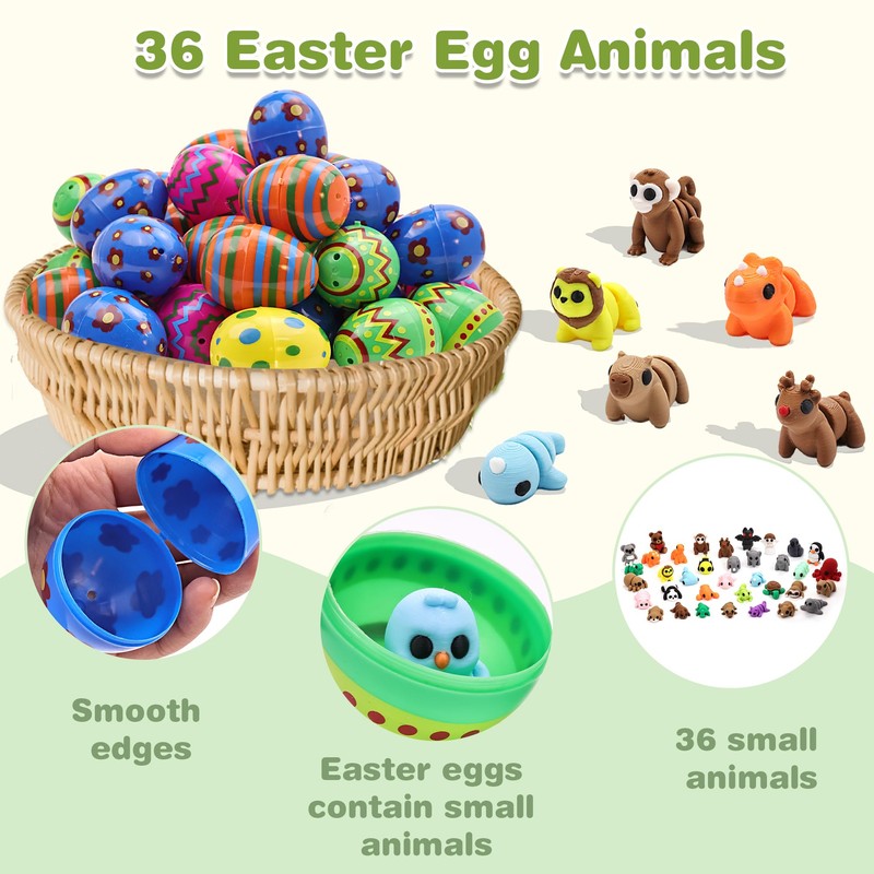 VABAO 36 pcs 3D Printed Animal Figurines Set, Articulated Animal