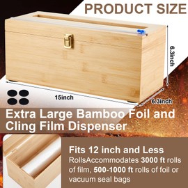 Colingmill 1 Pack 12 Inch Extra Large Foil and Plastic Wrap Organizer with Cutter, Bamboo Wrap Organizer Holder Holds 3000ft Film Rolls or 500ft-1000ft Foil Rolls for Restaurant Kitchen Food Service