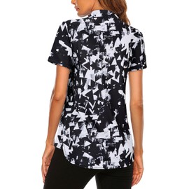Koscacy Women's Golf Polo Shirts Short Sleeve Moisture Wicking Pullover Quarter Zipper Workout Tops Black Geometry