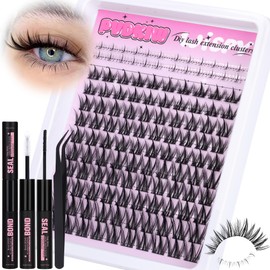 PVDKIW Wispy Lash Clusters with Bottom Lashes Natural Lash Extension Kit Manga Lashes Kit Fairy Eyelash Clusters Kit 10-16mm C Curl Eyelash Extension Kit with Lash Bond and Seal Lash Tweezers