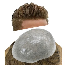 RESHE Men Toupee Hair System Human Hair Replacement For Men 0.04mm Ultra Thin Skin Toupee For Men V-looped Hair Piece For Men #5 MEDIUM LIGHT BROWN 8x10 90% density