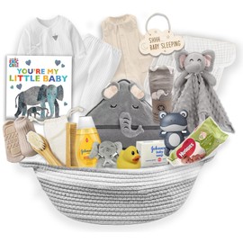New Baby Boy/Girl Gift Basket (20 Items) for a New mom Elephant Baby Gift Set. Welcome Baby Care Package All w/Newborn Essentials Bundle for Expecting Moms Baby Shower, After Labor Unisex