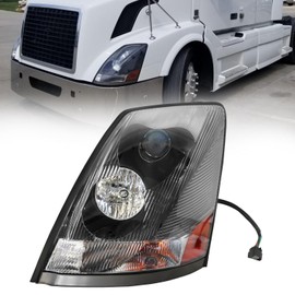 LEAVAN Headlight Assembly Compatible with 2004-2018 Volvo VNL VNM 2004-2015 Volvo VN Halogen, Headlamps Head Light Lamp W/Bulbs Housing Pair (Black/left side)