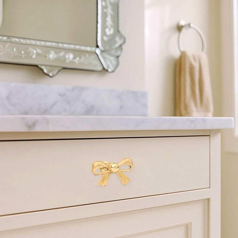 Indian Shelf Solid Brass Gold Bow Drawer Knobs (6 Pack)