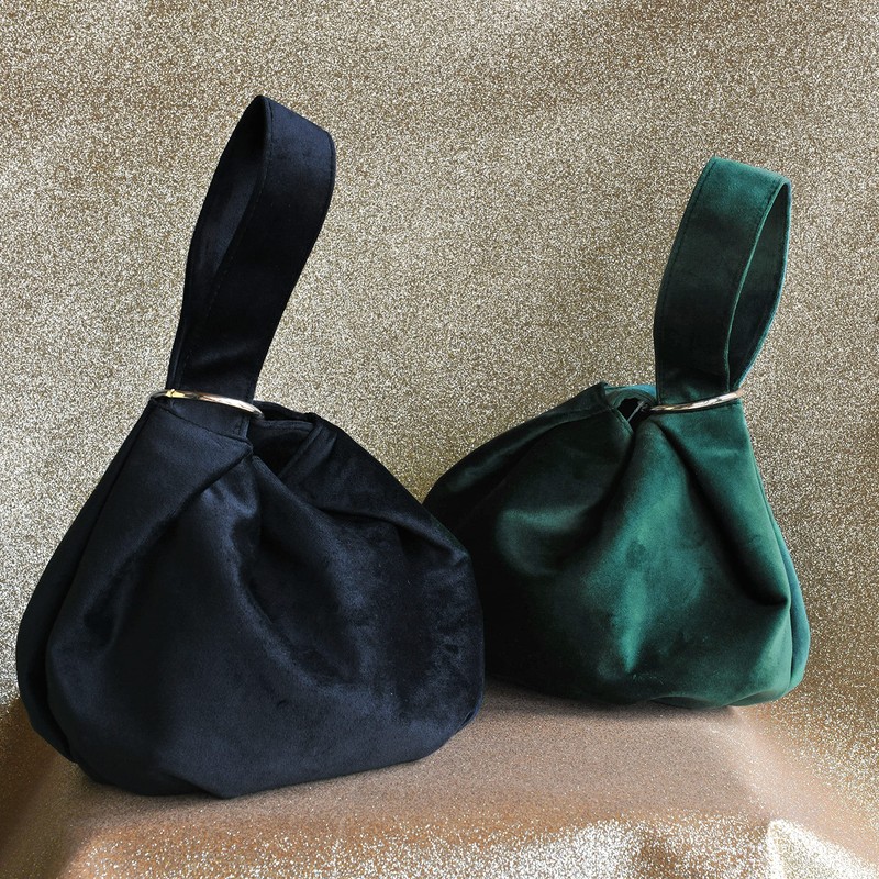 Womens Velvet Clutch Bag Handbag Wrist Small Tote Bag, black