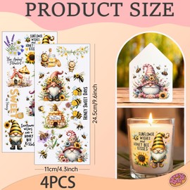 Elewins 4 PCS Watercolor bee Gnomes Cuttable UV DTF Stickers