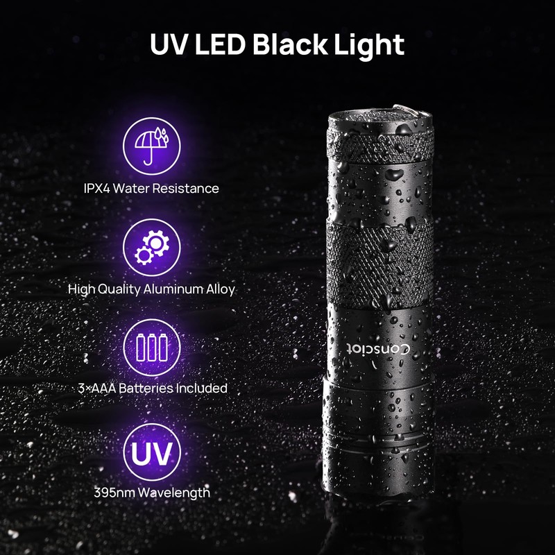Consciot 2 Pack UV Flashlight Black Light, 12 LED 395nm