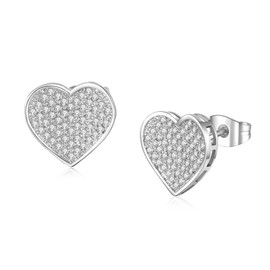 RepaTime Silver Stud Earrings for Men with Heart Shaped White Gold Plated Earrings Hypoallergenic Cubic Zirconia Earring Studs Fashion Mens Jewelry Gift