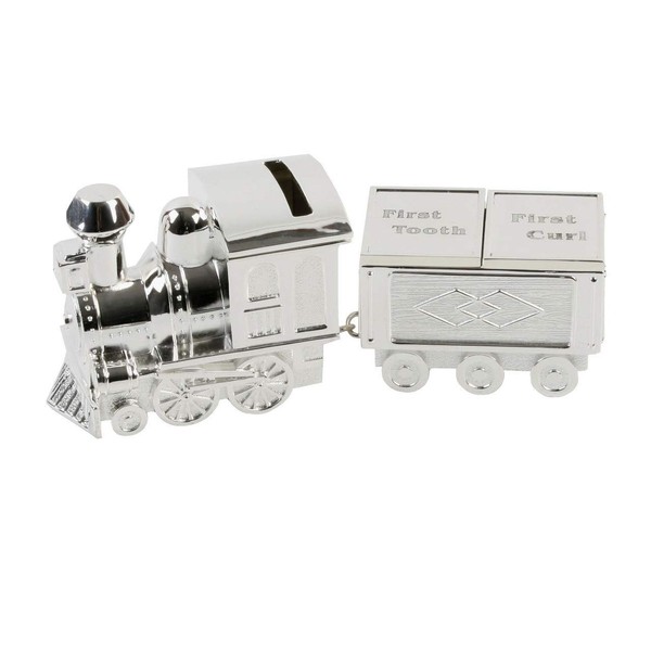 Personalised Silver Plated Train Money Box/First Tooth & Curl Carriage