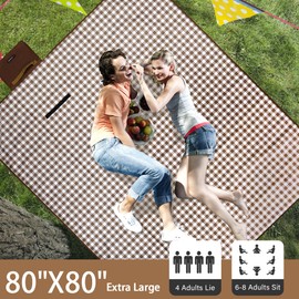 Outdoor Picnic Blanket 80"X80" Picnic Mat Extra Large Camping Blanket Beach Blanket Foldable Waterproof Sand Mat Hiking Travel Family Concerts(Brown)