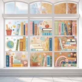 Yiaoyinnz 9 Sheet Boho Book Window Clings Back to School Window Stickers Inspirational Classroom Bookshelf Glass Decals for First Day of School Party Home Reading Classroom Library Nursery Wall Decor