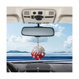KHGUZ Bling Ball Car Hanging Accessories, Crystal Rhinestone Vehicle Rear View Mirror Pendant Ornament, Sparkling Charming Diamond Auto Interior Decor for Women Men, Universal Fit（Red）