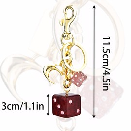 2 pack Dice Crystal Drip Purse Key Chain Charms, Red Alloys Dice for Backpack, Handbag Bag Pendant Cute Keychains, Crystal Women Fashion