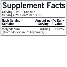 Kirkman - Molybdenum 100 mcg - 100 Capsules - Essential Minerals - Breaks Down Sulfites & Toxins - Hypoallergenic