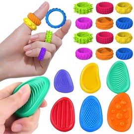 NIAWEA Kit 18pzs Juguetes Sensoriales para Adulto y Niños,Incluir 6 Piedras Sensoriales+12 Anillo Antiestrés,Fidget Toys,Tamaño Adecuado,Flexible,Silicona,para Clases,Casa,Regalos Cumpleaños