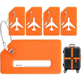 5 Pcs Etiquetas de Equipaje de Silicona, Etiquetas Equipaje de Avion, Etiquetas Equipaje Viaje, Identificador de Maletas, Reconocimiento Rápido, Etiquetas para Artículos de Viaje (Naranja)
