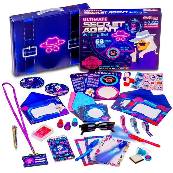 GirlZone Ultimate Secret Agent Writing Set, Exciting Spy Kit and Fun Stationery Set with Spy Pen Toy, Stationery Paper and Envelopes Set for Spy Kids, Fun Gift Idea and Letter Writing Set