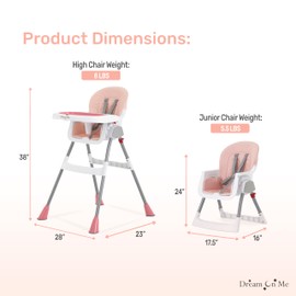 Dream On Me Portable 2-in-1 Tabletalk High Chair in Pink, Three Adjustable Height Settings, Lightweight Portable High Chair, Easy To Clean and Removable Tray
