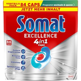 Somat Excellence 4-in-1 Caps (84 Caps), Quick Resolution Dishwasher Caps for Brilliant Shine Even in Low Temperature, Short & Eco Programs, Somat Caps Remove Burnt On Foods Powerfully