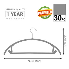 MIZGI Premium Velvet Hangers 30 Pack Heavyduty- Non Slip No Shoulder Bump Suit Hanger - Chrome Hooks,Space Saving Clothes Rounded Shape for Coat,Sweater,Jackets,Pants