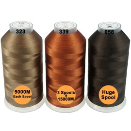 New brothread Set of 3 Different Brown Colors Polyester Machine Embroidery Thread Huge Spool 5000M for All Embroidery Machines