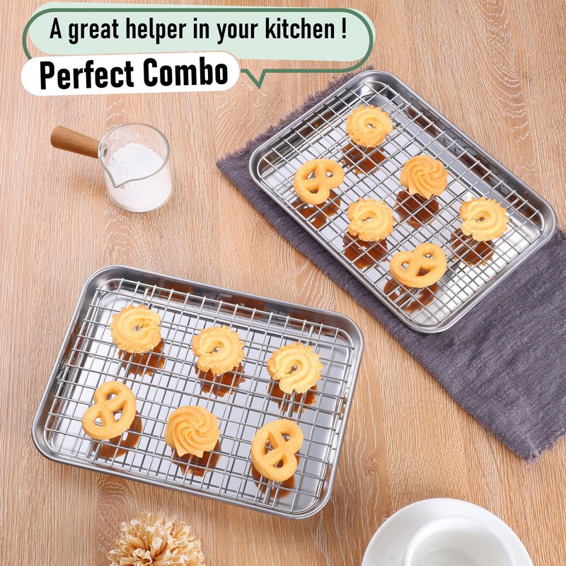 Toaster Oven Pan with Rack Set (2 Small Baking Sheets+2