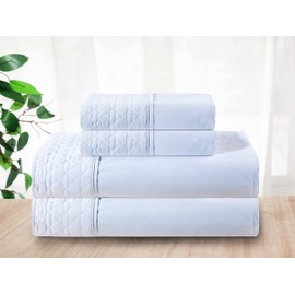 Elegant Comfort Luxury Soft Coziest 4-Piece Bed Sheet Set 1500 Thread Count Egyptian Quality Wrinkle Resistant Beautiful Quilted Design on Flat Sheet and Pillowcases, King, White