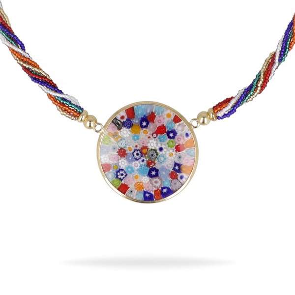 Venetiaurum - Halskette mit Murrina 36mm und Perlen aus Original-Murano-Glas