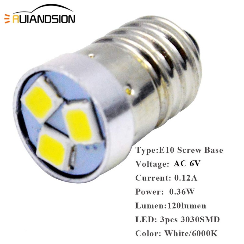 Ruiandsion 4pcs 3V 6V 12V E10 LED Bulb 3030 3SMD