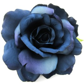 5 Inch Navy Blue Rose Silk Flower Brooch Pin with Locking Bale