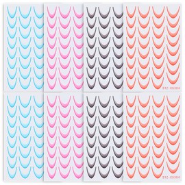French Line Nail Art Stickers Decals Nail Decorations 8 Sheets Exquisite Noble Gold Silver Black Rose Gold U-Shaped Line Nail Designs for Women Girls (Gradient French Tips)