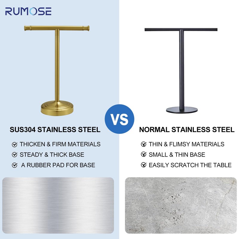 RUMOSE 13 Inch Brushed Gold Towel Stand Hand Towel Holder