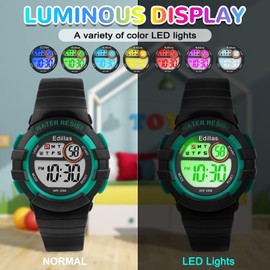 Edillas Kids Watches Digital for Girls Boys,7 Colors Waterproof Learn Time Watches for Child Sport Outdoor Multifunctional Wrist Watches with Stopwatch/Alarm (Black-8206)
