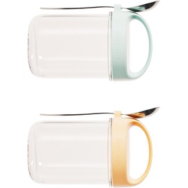 Taza de avena de vidrio portátil con tapa y cuchara, a prueba de fugas, para viajes, estructura flexible de almacenamiento de alimentos