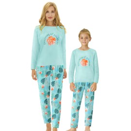 Tebbis Tropical Palm Leaf & Hibiscus Mom and Daughter Matching Pajamas for Women & Girls Soft PJ Set Size M