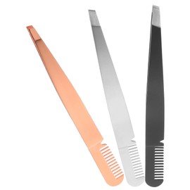 Healvian 3Pcs Stainless Steel Eyebrow Tweezers with Comb Ergonomic Makeup Tools for Women Multi Functional Eyebrow Grooming in Mixed Colors for Shaping Trimming