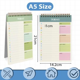OFFCUP 2 Pack To Do List Notebook, Undated Daily Planner A5 Spiral Notepad 104 Page To Do List Pad with Hourly Schedule Checklist for Daily Plans, Work Study and Personal Oraganizer