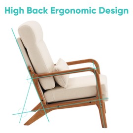 JOYBASE Lounge Accent Chair, Mid Century Modern Chair, High Back Chair, Wood Frame Armchair, Comfy Reading Chair for Living Room, Office, Bedroom (Off-White, Fabric)